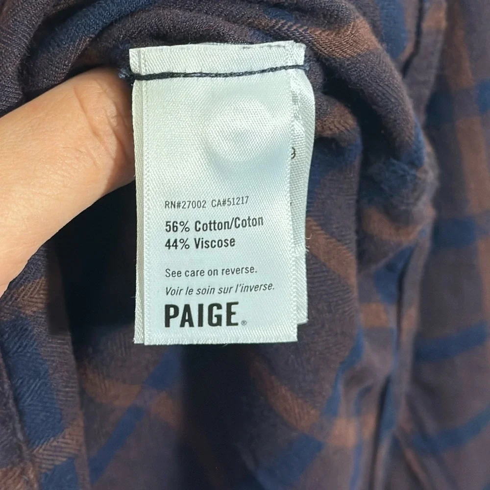 PAIGE Men's Everett Plaid Flannel Button-Up Shirt Cotton Viscose Size XL